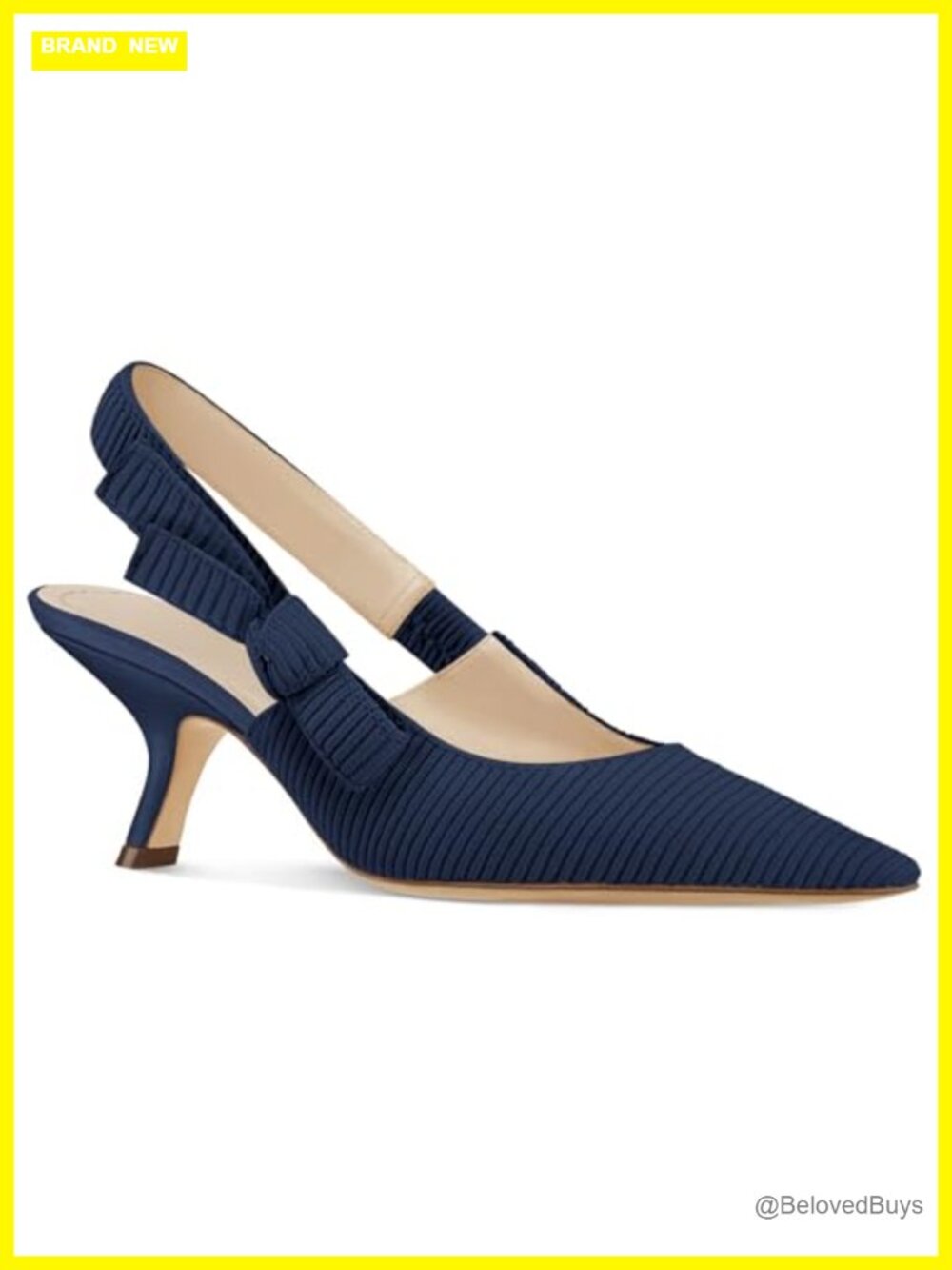 Knitted Slingback Kitten Heel Pointed Toe Bowknot Slip On Work Pumps